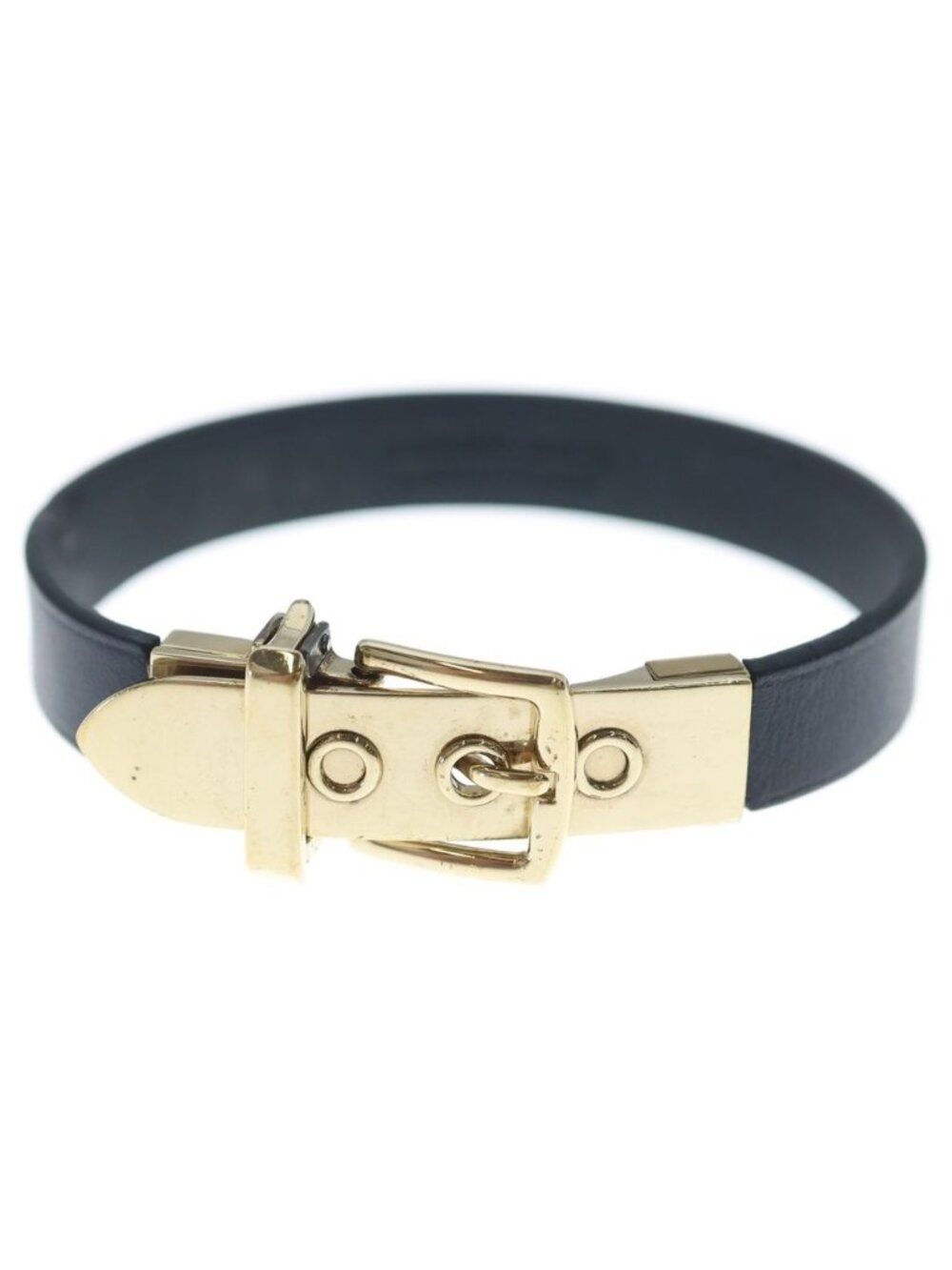 Hermes Boucles Sellier Leather Bracelet Black Gold